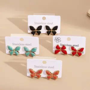 Wholesale Butterfly Shaped Stainless Steel 201 Vacuum Plated Drip Oil Earrings Fashionable Casual Modern Style For Women Daily Wear