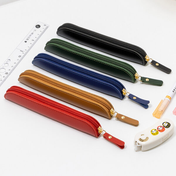 Wholesale Solid color leather pencil case leather zipper stationery bag