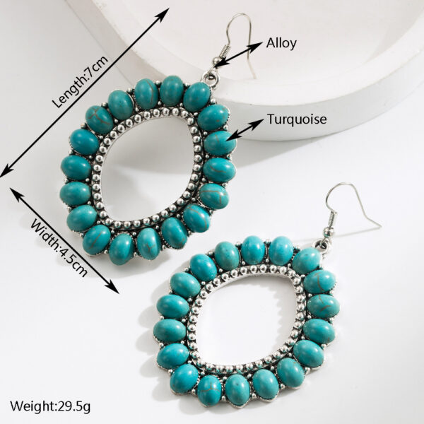 Wholesale European and American Exaggerated Earrings Women's Retro Oval Turquoise Hollow Geometric Leopard Leather Earrings Foreign Trade Jewelry