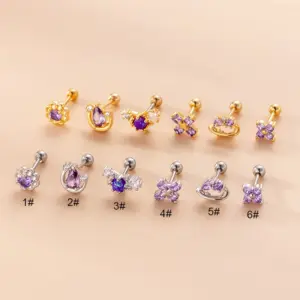 Wholesale 1 Piece Copper Zircon Ear Cartilage Rings & Studs Cross Flower Waterproof Non Tarnish Surgical Steel