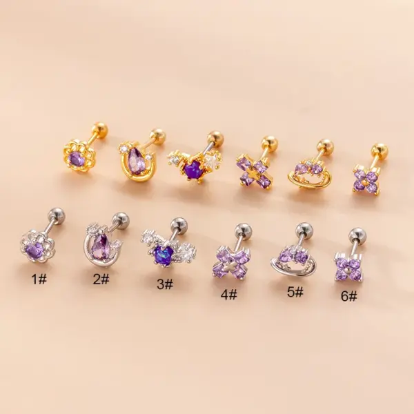 Wholesale 1 Piece Copper Zircon Ear Cartilage Rings & Studs Cross Flower Waterproof Non Tarnish Surgical Steel