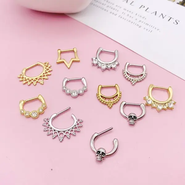 Wholesale 1 Piece Nose Rings & Studs Fashion Crown Skull Stainless Steel Plating Inlay Artificial Gemstones Nose Pin