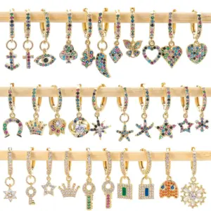 Wholesale Fashion Geometric Inlay Copper Zircon Charm Sleeper Hoop Earrings Earrings