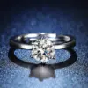 Tiktok Kuaishou Live Broadcast Celebrity Same Fashion Women's Diamond Ring Six-claw 1 Karat Couple Women's Ring Open Wedding Ring