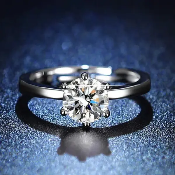 Tiktok Kuaishou Live Broadcast Celebrity Same Fashion Women's Diamond Ring Six-claw 1 Karat Couple Women's Ring Open Wedding Ring