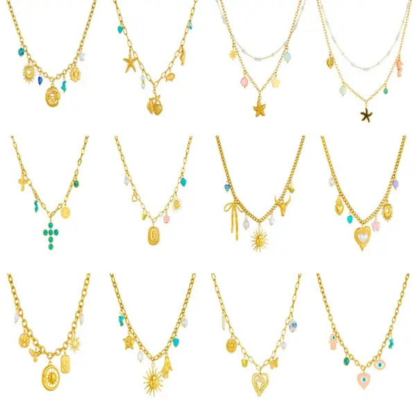 Wholesale Jewelry Retro Classic Style Sun Heart Shape Flower 304 Stainless Steel Plating Pendant Necklace Cable Chain