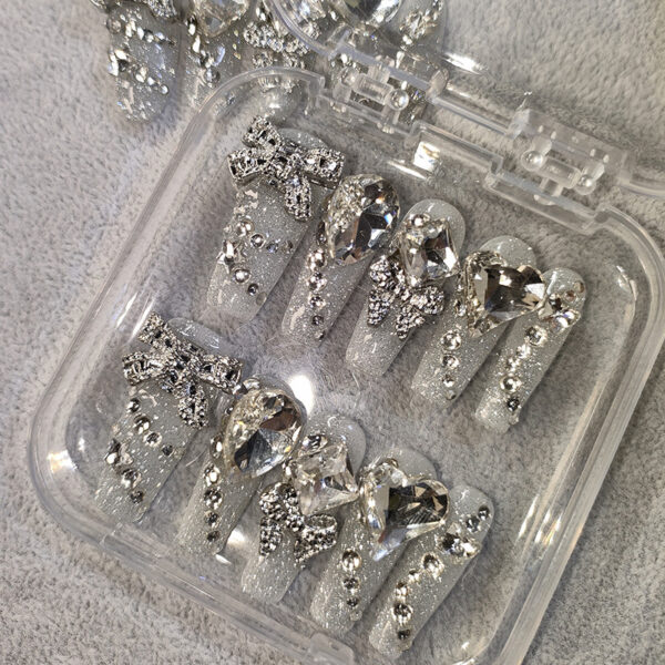 Wholesale Xishiji Manicure Purely Handmade Wearable Nails Heavy Industry Full Diamond Solid Color Explosive Long Fake Nails