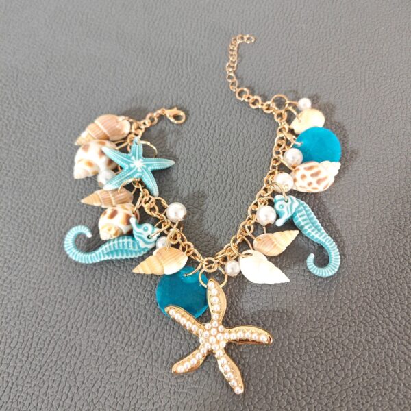 Wholesale Trendy Bohemian Ocean Style Bracelet with Starfish, Shell, and Pearl Bag Chain and Shoe Chain
