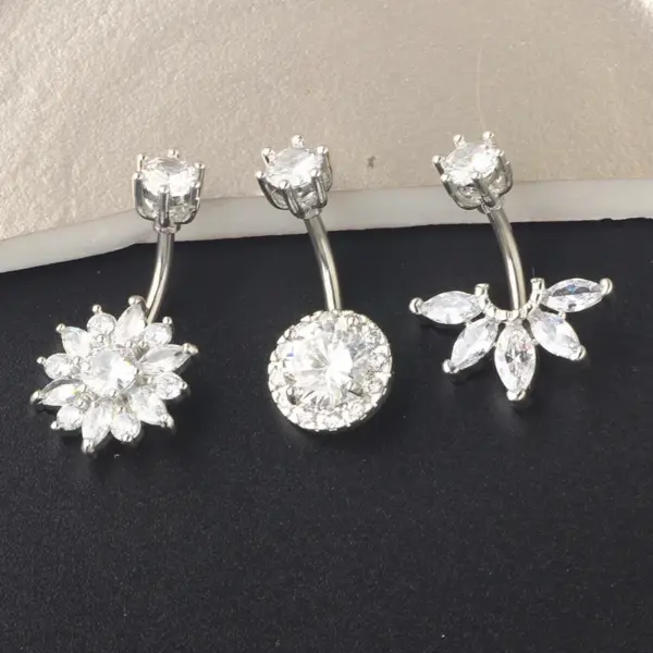 Wholesale Fashion Crown Stainless Steel Zircon Belly Ring 1 Piece 1 Set