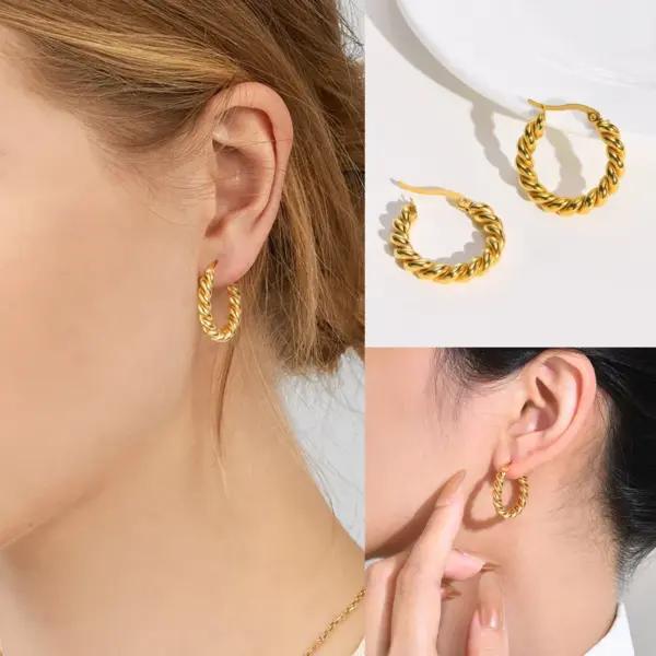 Wholesale PVD Coated Real Gold Plated C Shape 201 Stainless Steel Simple Style Waterproof Non Tarnish Hoop Earrings Ear Studs