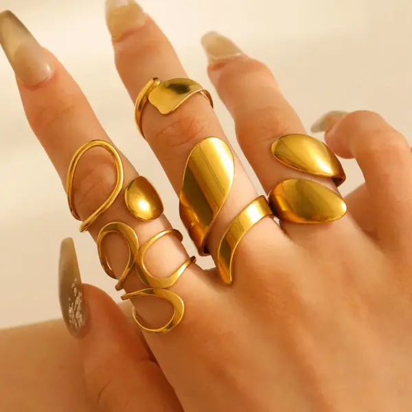 Wholesale Jewelry IG Style Round Oval Heart Shape 304 Stainless Steel 18K Gold Plated Enamel Plating Open Rings