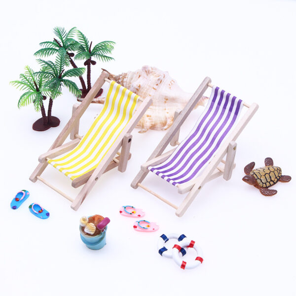 Wholesale Dollhouse Doll House Wooden Beach Chair Model Mini Furniture Outdoor Lounge Chair Miniature Scene Accessories