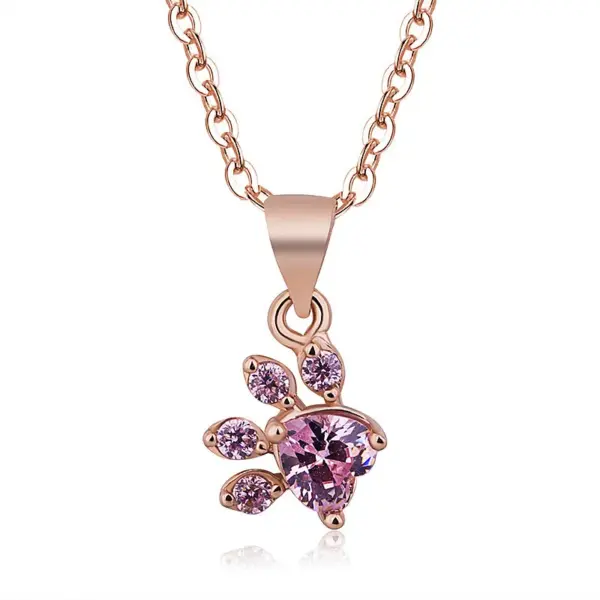 Wholesale Sweet Paw Print Copper Plating Inlay Zircon Rose Gold Plated Rings Earrings Necklace
