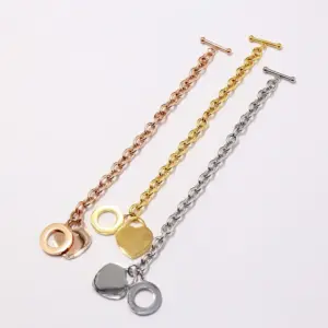 Wholesale Real Gold Plated Heart Shape 304 Stainless Steel Simple Style Commute Waterproof Non Tarnish Bracelets