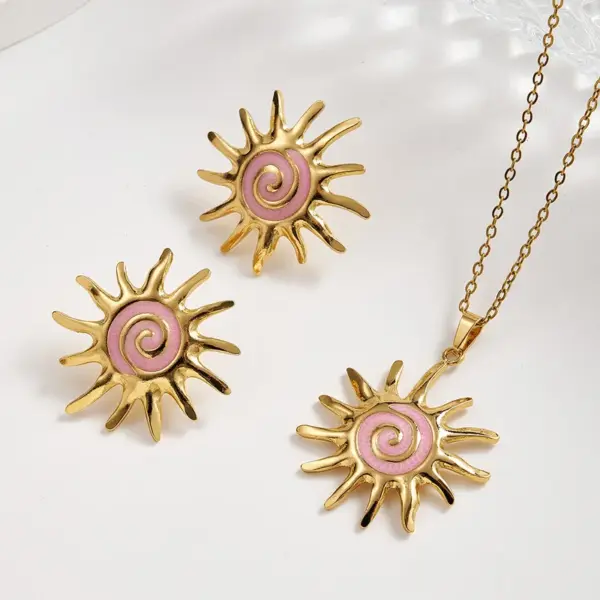 Wholesale European And American Trendy Fashion INS Style 304 Stainless Steel Colorful Oil Drop Sun Water Plated Imitation Gold Jewelry Necklace Set