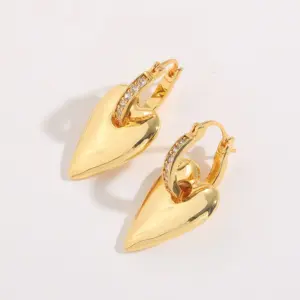 Wholesale 1 Piece Glam Heart Shape Copper Inlay Zircon 18k Gold Plated Drop Earrings