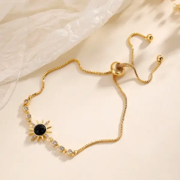 Wholesale Copper 18K Gold Plated Basic Modern Style Classic Style Plating Inlay Sun Turquoise Zircon Bracelets