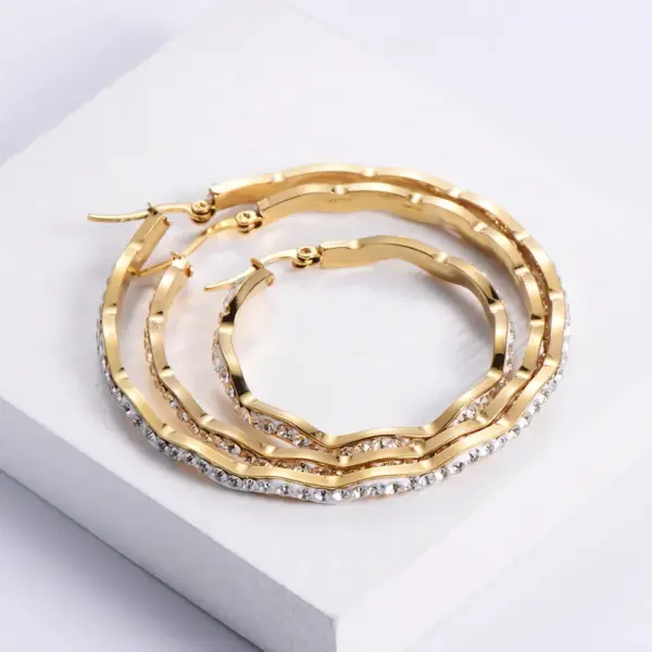 Simple Style Doll Plating Diamond Stainless Steel Rhinestones 18K Gold Plated Earrings