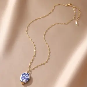 Flat round Double Flower Blue and White Porcelain