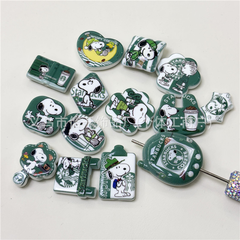Wholesale Green ppy print irregular beaded pen aessory with open hole