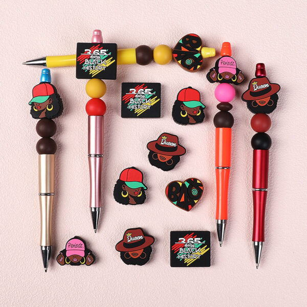 Wholesale Cross-border Creative Black Girl Silicone Beads Black History Month Decoration Straight Hole Beads DIY Bracelet Drop Glue Beads