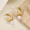 Wholesale Elegant Polished Plated C-Shape Pearl Resin Water Diamond Round Rectangle Acrylic Earrings Women Casual Holiday Style Jewelry
