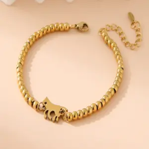 Gold Stainless Steel 4mm Bead Horse Bracelet