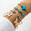 Wholesale Bohemian ethnic style inlaid turquoise bracelet suit personality exaggerated butterfly turquoise bracelet multi-piece set