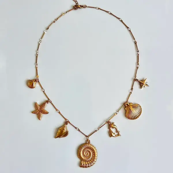 Wholesale Jewelry Retro Exaggerated Commute Starfish Conch Shell 304 Stainless Steel 18K Gold Plated Pendant Necklace