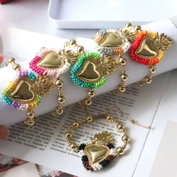 Wholesale Copper 18K Gold Plated Vintage Style Simple Style Beaded Plating Heart Shape Bracelets