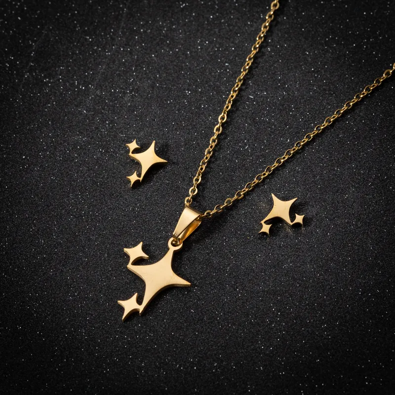 Wholesale PVD Coated 18K Gold Real Gold Plated Star 201 Stainless Steel Simple Style Waterproof Non Tarnish Earrings Necklace