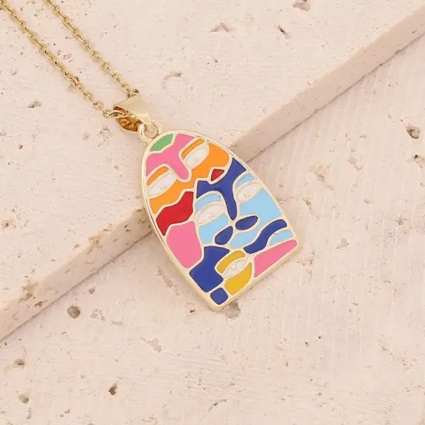 Wholesale Stainless Steel 18K Gold Plated Fashion Inlay Heart Shape Owl Zircon Pendant Necklace