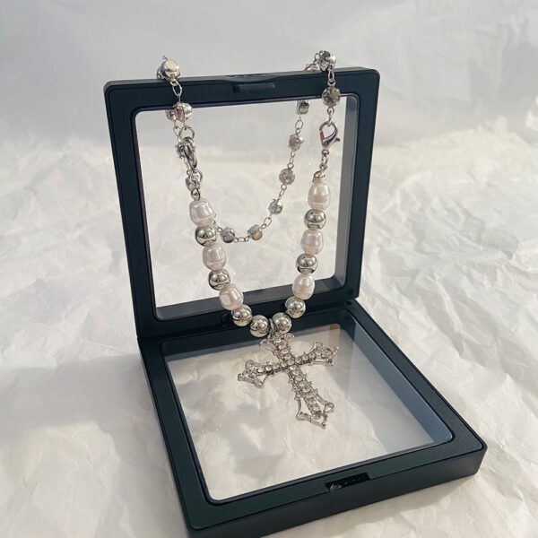 oly-ec0948da7dad1c4e054947999cc0f500 Wholesale Full Diamond Cross Pearl Necklace Isn Style Hip-Hop Niche Stylish Punk Summer Jewelry Aessories