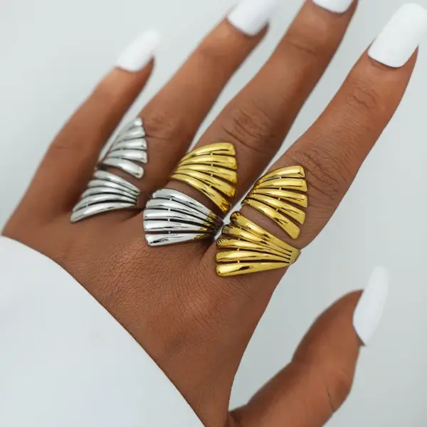 oly-ec0d91fd0a0e312682e5b01e9d9d8605 Wholesale PVD Coated Real Gold Plated 18K Gold Geometric 304 Stainless Steel Casual Simple Style Waterproof Non Tarnish Adjustable Ring