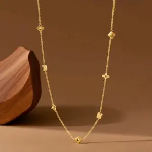 X079-Cross Square Flower-Necklace- Gold