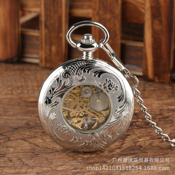 Wholesale Fashionable Golden Roman Lettering Hollow Petals Retro Mechanical Pocket Watch Wholesale Hot Selling Casual Gift Pocket Watch for Men and Women