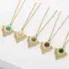 Wholesale Retro Round Stripe Stainless Steel Inlay Natural Stone Turquoise Pendant Necklace 1 Piece