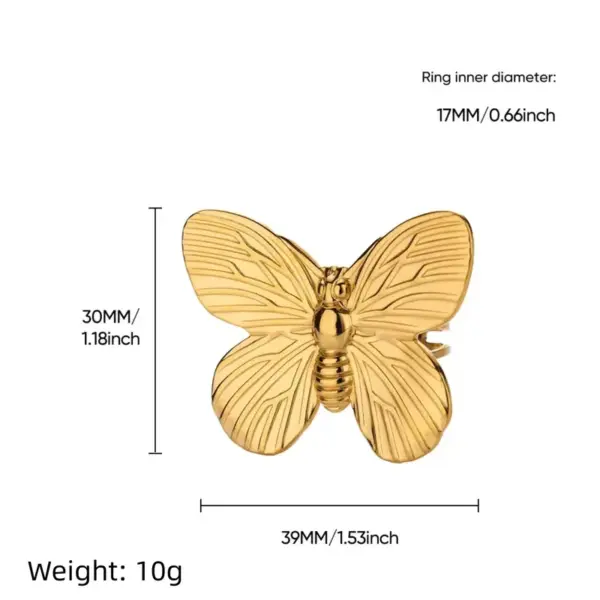 PVD Coated Real Gold Plated 18K Gold Heart Shape Flower Butterfly 304 Stainless Steel Sweet IG Style Waterproof Non Tarnish Rings