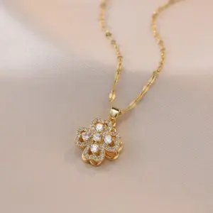 X0104 Gold 11 Four-Leaf Flower Necklace [Pendant Included]