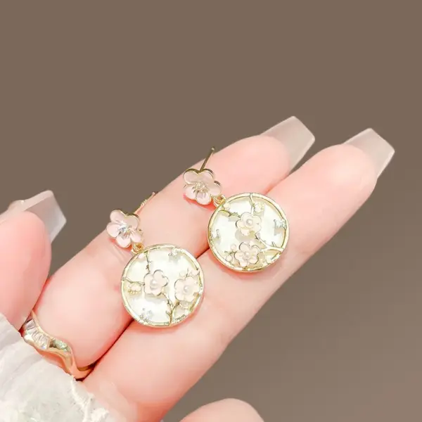 Wholesale 1 Pair Casual Elegant Sweet Round Flower Inlay Alloy Rhinestones Pearl Drop Earrings