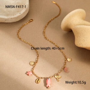 Nmsn-f417-1 pink fish necklace / 18K