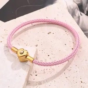 Middle Pink Wire Rope Love Snap Carrying Strap (Gold) / Wire Diameter:3mm (Length:175~185mm) / 1 Strand/Package