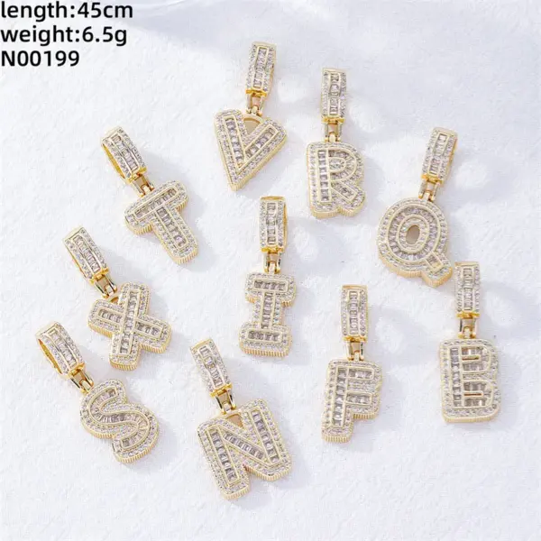 Wholesale Copper Letter Vacuum Plating Zircon Gold Plated Silver Plated Casual Sweet Shiny Inlay Pendant Necklace