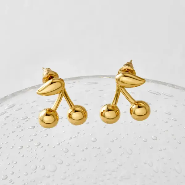 PVD Coated Real Gold Plated 16K White Plating Cherry 304 Stainless Steel Casual Modern Style Sweet Waterproof Non Tarnish Ear Studs