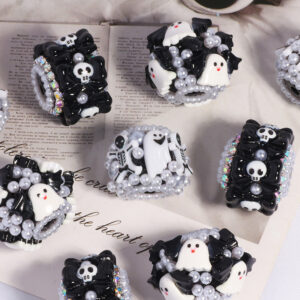 Wholesale Black and white ghost-themed Halloween beaded accessories with straight holes