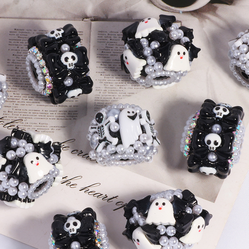 Wholesale Black and white ghost-themed beaded aessories with straight holes