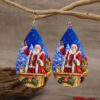 Wholesale Christmas-themed double-sided patterned teardrop wooden earrings