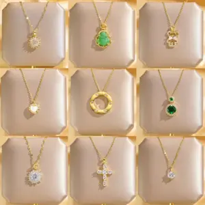 Wholesale Jewelry Glam Luxurious Solid Color 304 Stainless Steel Copper Diamond 18K Gold Plated Plating Inlay Pendant Necklace