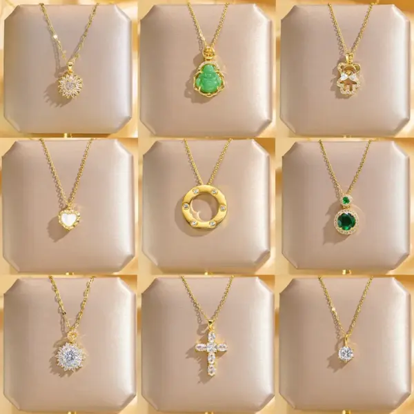 Wholesale Jewelry Glam Luxurious Solid Color 304 Stainless Steel Copper Diamond 18K Gold Plated Plating Inlay Pendant Necklace