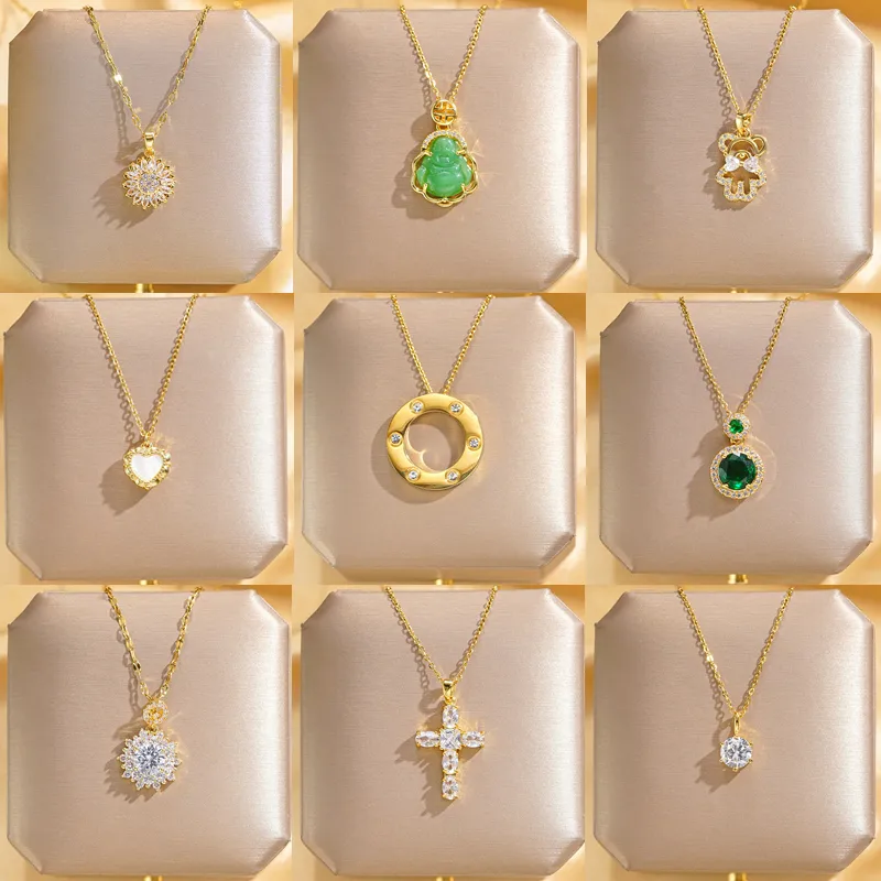 Wholesale Jewelry Glam Luxurious Solid Color 304 Stainless Steel Copper Diamond 18K Gold Plated Plating Inlay Pendant Necklace